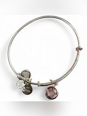 Alex and Ani Silver Bangle with Light Amethyst Crystal Charm